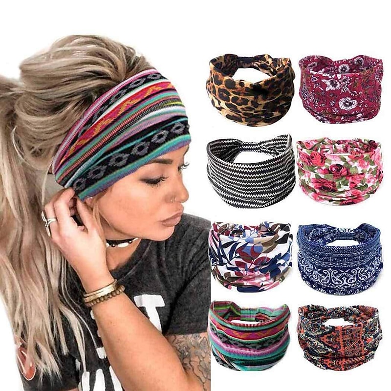1PC Bohend Boho Headband Wide Yoga Stretchy Bandeau Large Headwrap Sport Athletic Beach Hair Accessories for Women and Girls