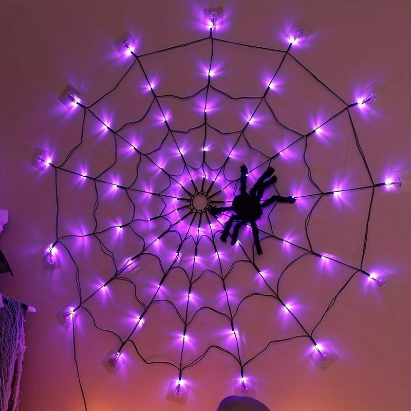 Spider Web Light Decoration Bedroom Party Bedroom Garden Yard Bar Haunted House Halloween Decoration Light String for Indoor and Outdoor (without Battery)2