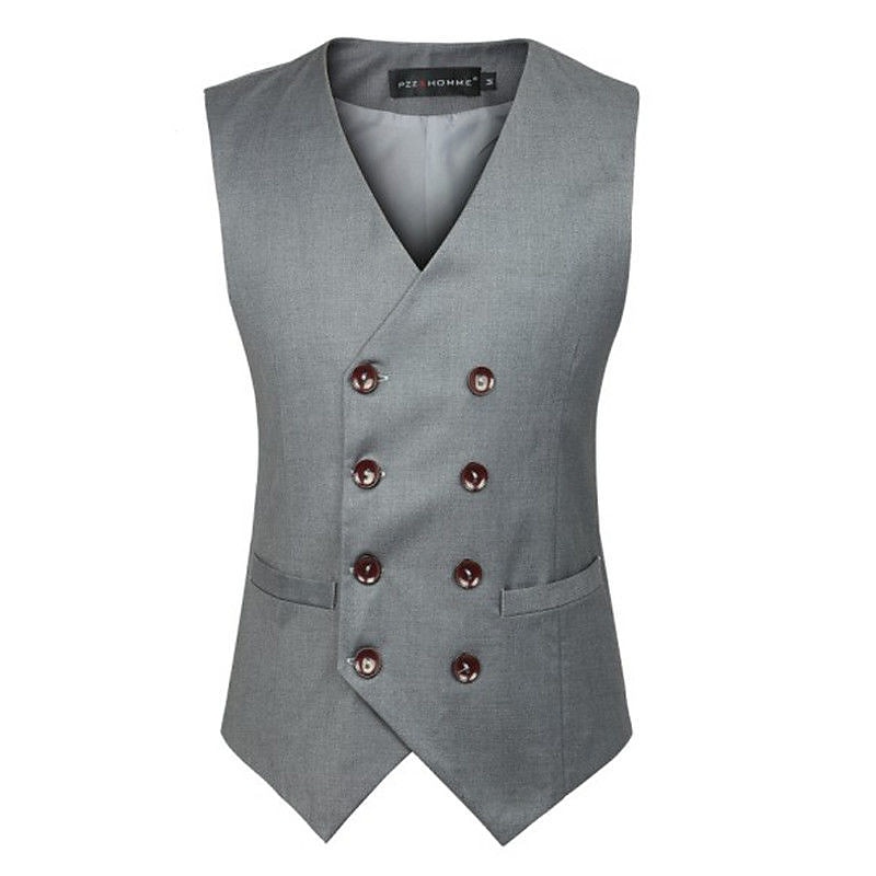 Men's Waistcoat Daily Wear Vacation Going out Fashion Basic Spring &  Fall Button Polyester Comfortable Plain Single Breasted V Neck Regular Fit Dark-Gray Black Light Grey Vest2