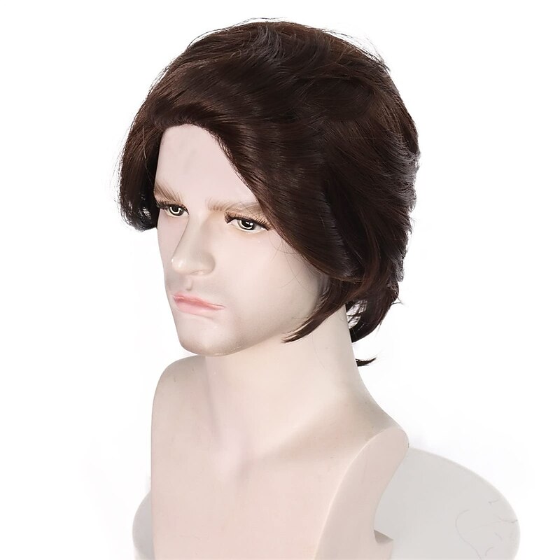 Short Dark Brown Wig for Cosplay Synthetic Heat Resistant Short Wavy Wigs Hair for Men Peluca Marrn Oscuro for Man Carnival Party Wig4