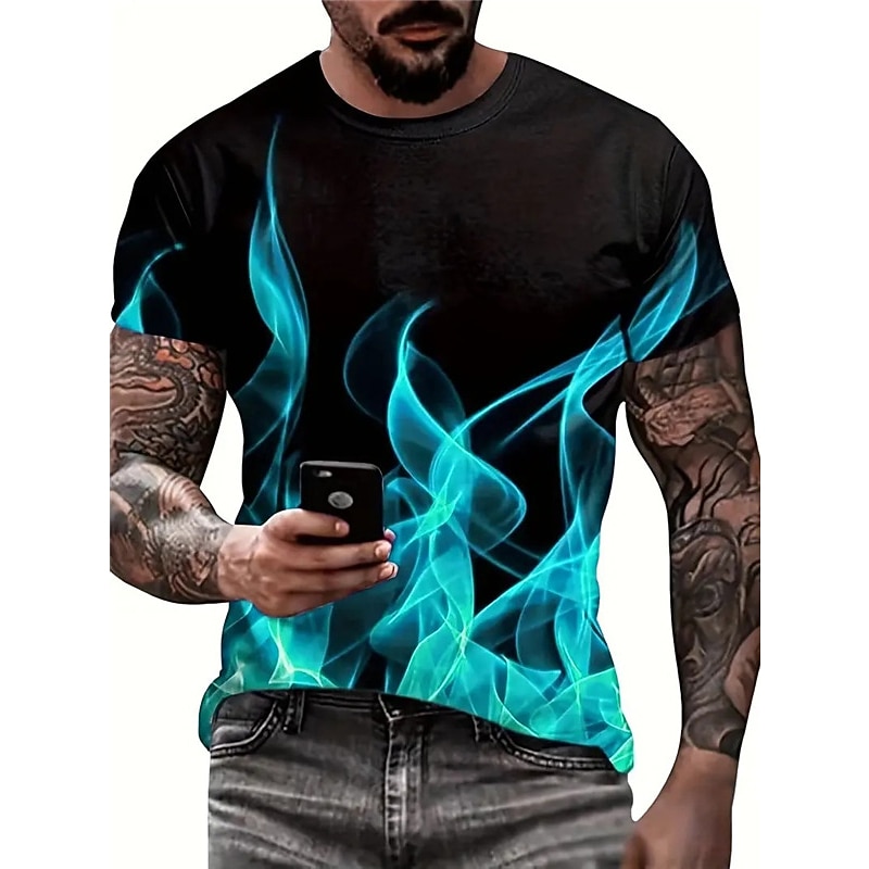 Men's Graphic Hellfire Flames Flame T Shirt Short Sleeve T shirt 3D Print Crew Neck Shirt Vintage Fashion Designer Outdoor Daily Sports Yellow Blue Red Spring & Summer Clothing Apparel S M L XL 2XL