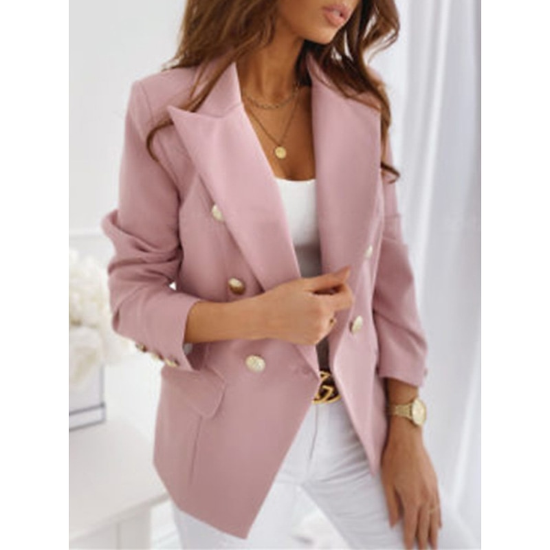 Women's Blazer Office Formal Button Pink Fall Windproof Streetwear Double Breasted Lapel Outerwear Long Sleeve Summer Black S2