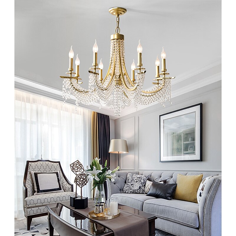 Modern Clear Crystal Chandelier Adjustable 6/8 Lights Crystal Glass Flush Mount Hanging Ceiling Pendant Light Classic Candle Style Lighting Fixture E12/E14 for Bedroom Living Room Hallway Entry 110-240V4