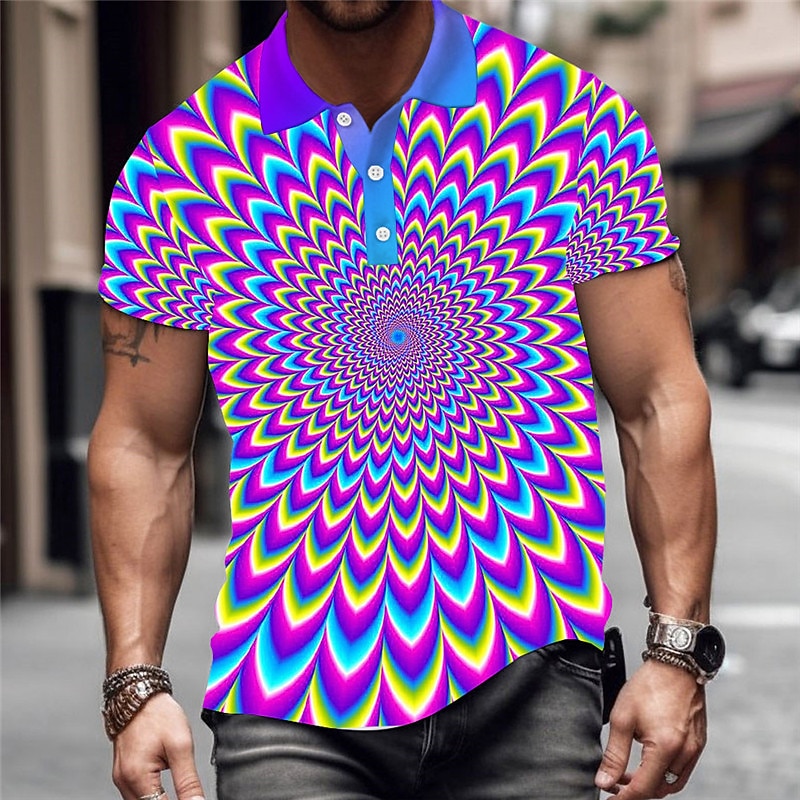 Men's Graphic Polo Shirts Golf Shirt Short Sleeve Polo Shirts Collared Shirts Casual Vacation Wear Rave Wear Party Outfits Buttons 3D Print Red Blue Purple
