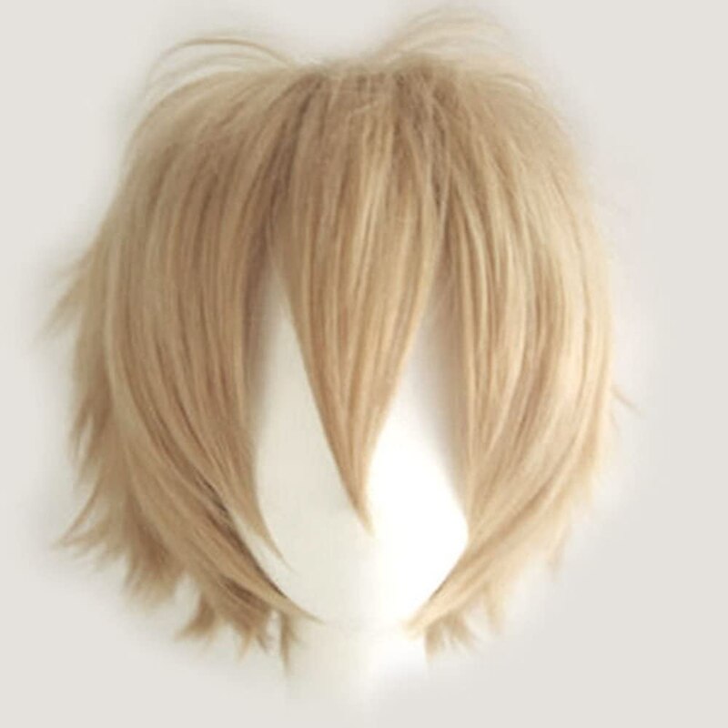 Unisex Cosplay Short Straight Hair Wig Women Mens Cool Fluffy Style Anime Con Party Dress Synthetic Wigs Linen Blonde Halloween Wigs2