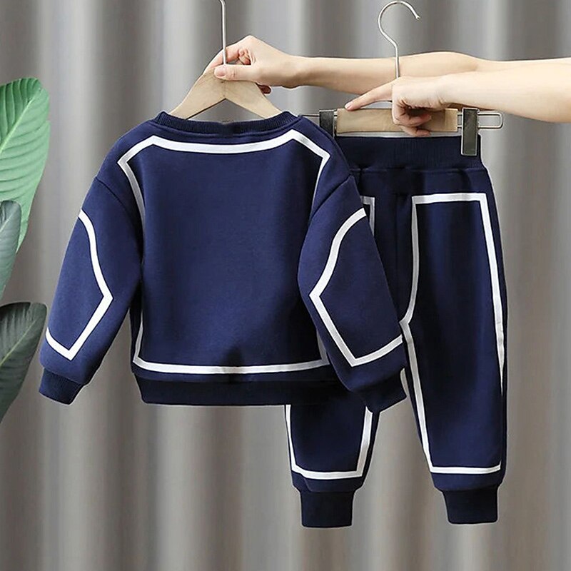 2 Pieces Kids Boys Hoodie & Sweatpants Set Clothing Set Outfit Stripe Long Sleeve Cotton Set Outdoor Sports Fashion Daily Spring Fall 3-7 Years Navy Blue Light Grey4