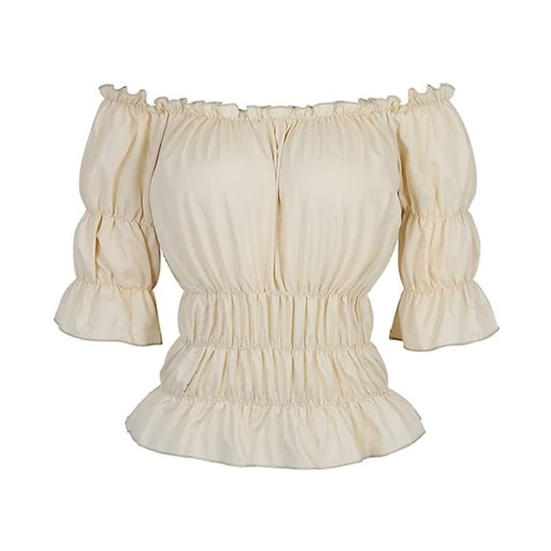 Pirate Lady Elegant Victorian Medieval Renaissance Summer Blouse / Shirt Tank Top Women's Girls' Off Shoulder Costume Vintage Cosplay Party / Evening Dailywear Carnival Half Sleeve Top Carnival