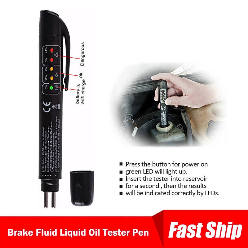 Brake Fluid Liquid Tester Auto Brake Diagnostic Testing Tool Hydraulic Fluid Liquid Oil Moisture Analyzer With 5 LED Indicators Brake Testing Tool