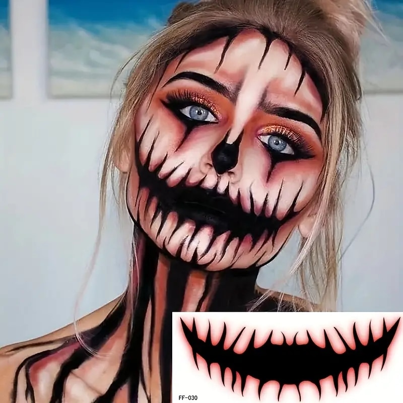 10pcs Halloween PVC Tattoo Stickers Horror Lips DIY Stickers Big Mouth Tattoo Waterproof Fun Makeup Smile Lip Beauty Tools Halloween Decor for Halloween3