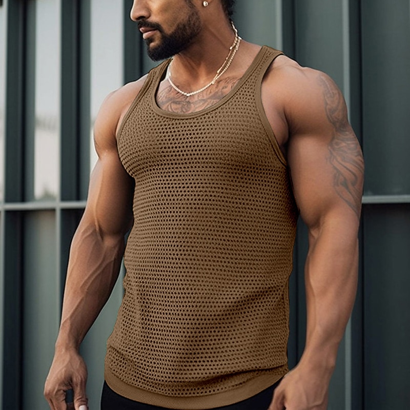 Men's Tank Top Vest Top Undershirt Sleeveless Shirt Sleeveless Crew Neck Summer Plain Fashion Designer Muscle Mesh Outdoor Going out Gym Black White Green Top Tee for Men2