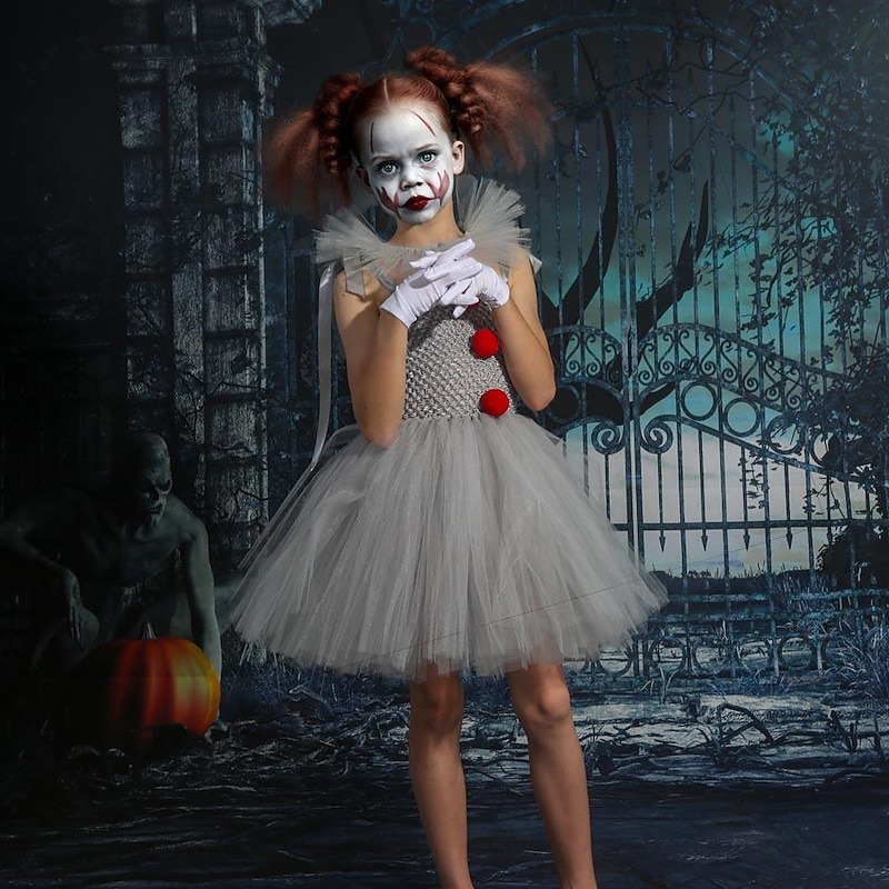 Clown Pennywise Halloween Dress Cosplay Costume Tutu It Carnival Costume Cosplay Scary Costume Kid's Girls' Carnival Masquerade Mardi Gras Performance Party Easy Halloween Costumes Dress Up4