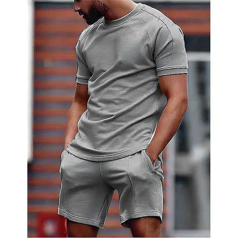 Men's T-shirt Suits Tracksuit Tennis Shirt Shorts and T Shirt Set Short Sleeves Crew Neck Summer Plain Gymnatics Casual 2 Piece Vacation Daily Wear Activewear Black White Red Top Tee for Men3