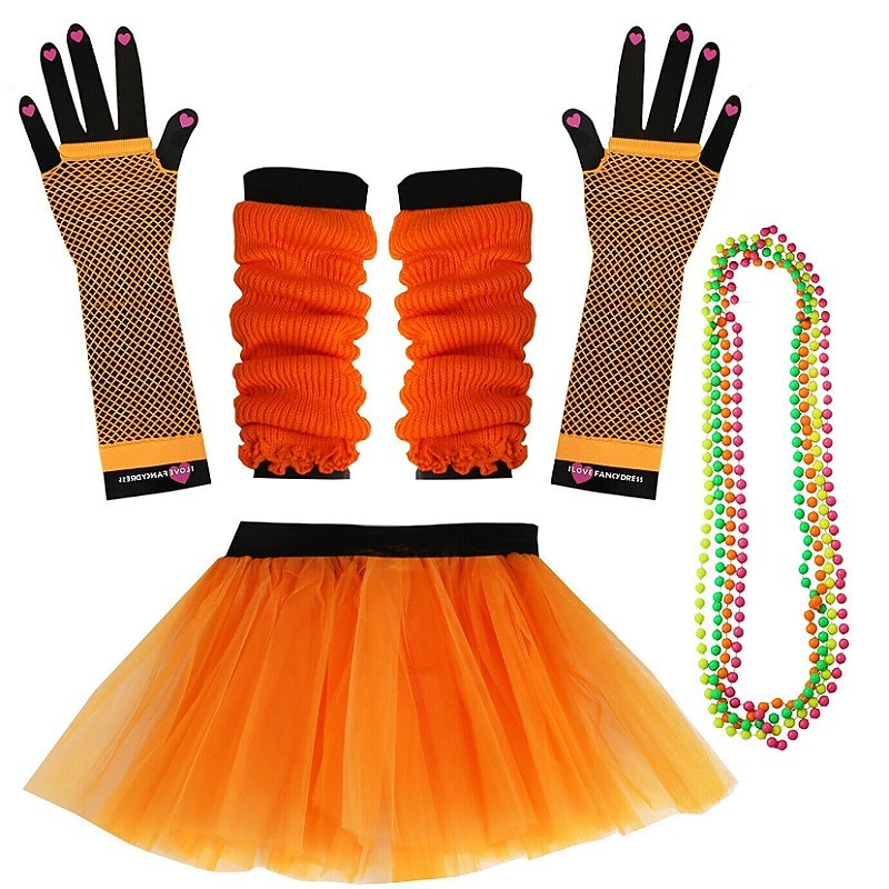 80s Accessories for Women 80s Costumes Accessories Set Neon Leg Warmer 70s Fancy Outfits Fishnet Gloves Lace Headband Earrings Necklace Bracelet for Disco Cosplay Retro Party3