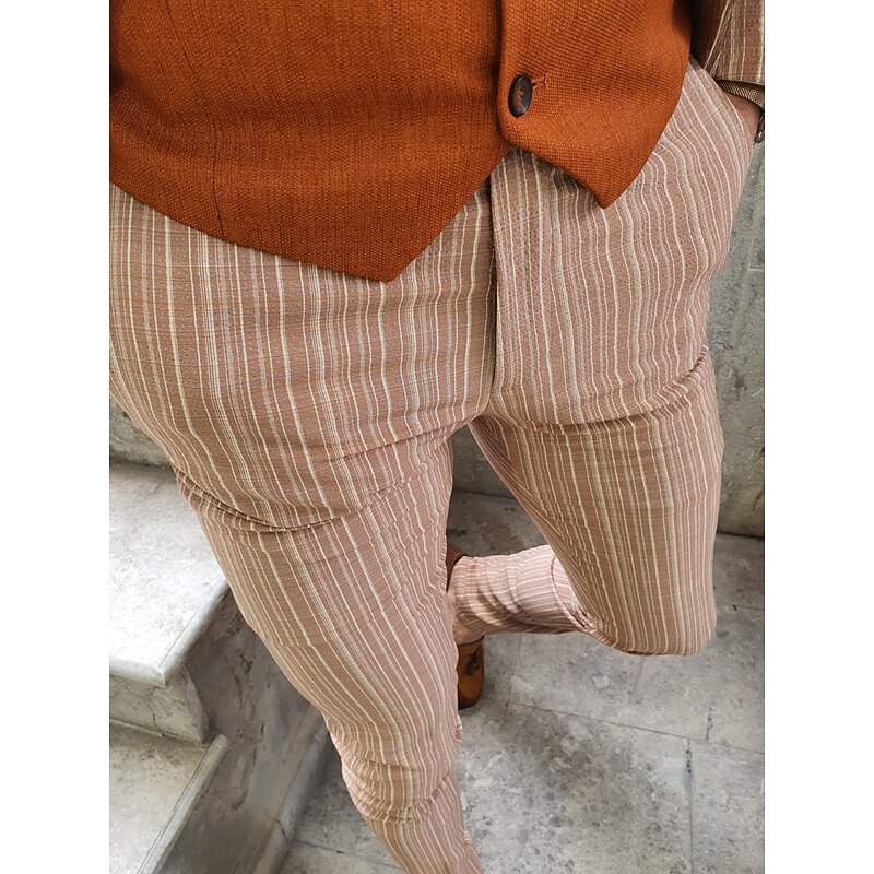 Men's Trousers Chinos Chino Pants Pocket Stripe Comfort Business Daily Streetwear Fashion Basic Orange Khaki3