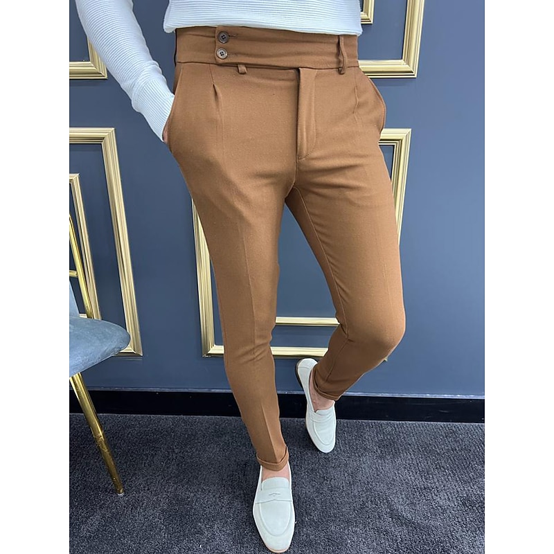 Men's Trousers Chinos Chino Pants Gurkha Pants Pocket High Rise Plain Comfort Breathable Outdoor Daily Going out Fashion Casual Green Khaki