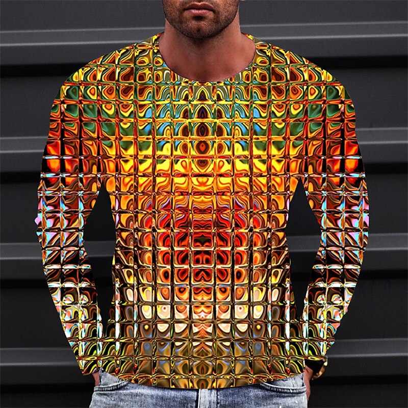 Men's Graphic Gradient Metallic Shirt T Shirt Long Sleeve T shirt 3D Print Crew Neck Shirt Vintage Fashion Designer Outdoor Daily Sports 1 2 3 Spring &  Fall Clothing Apparel S M L XL 2XL 3XL 4XL4