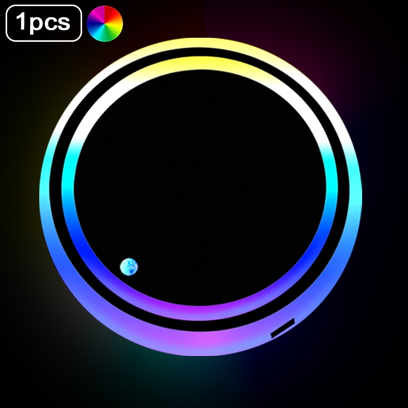 Smart Luminous Water Coaster LED Car Cup Holder Lights 7 Colors Changing USB Charging Mat Waterproof Cup Pad Interior Atmosphere Lamp Decoration Light for Oktoberfest Car Accessories 1pc2