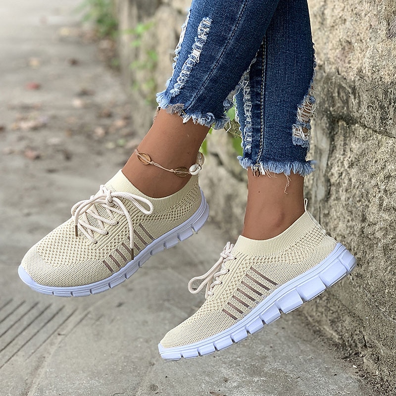 Women's Black Knit Sneakers with White Sole for Running and Casual Wear 9