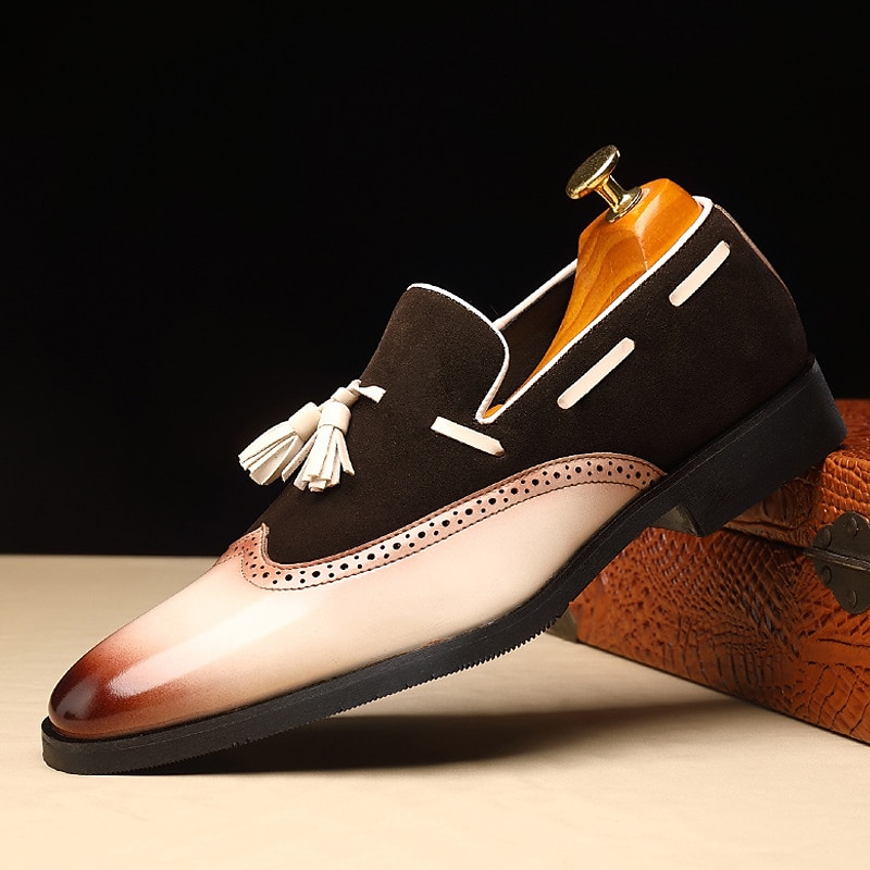 Men's Gradient Faux Leather Tassel Loafers – Elegant Slip-On Dress Shoes with Suede Upper for Weddings & Formal Events