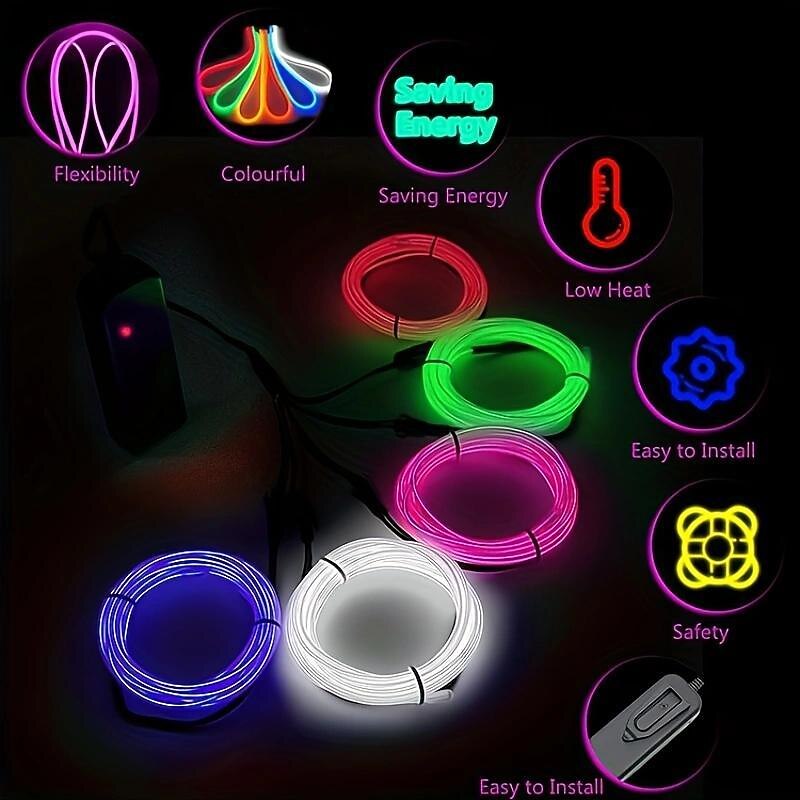 Glow EL Wire Cable LED Neon Christmas Dance Party DIY Costumes Clothing Luminous Car Light Decoration Clothes Ball Rave With Battery Drive Box3