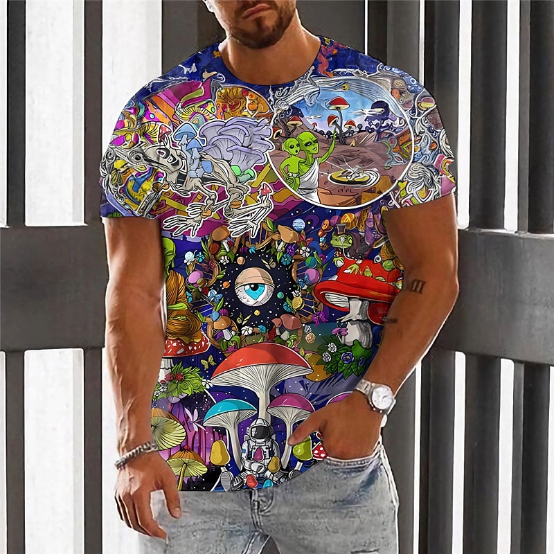 Men's Graphic Mushroom Monster T Shirt Short Sleeve T shirt 3D Print Crew Neck Shirt Vintage Fashion Designer Outdoor Daily Sports Blue Purple Orange Spring & Summer Clothing Apparel S M L XL 2XL 3XL4
