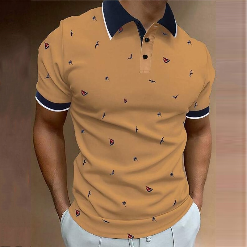Men's Polo Shirts Golf Shirt Short Sleeve Polo Shirts Collared Shirts Business Casual WorkWear Formal Wear Festival Wear Buttons 3D Print White Pink Blue2