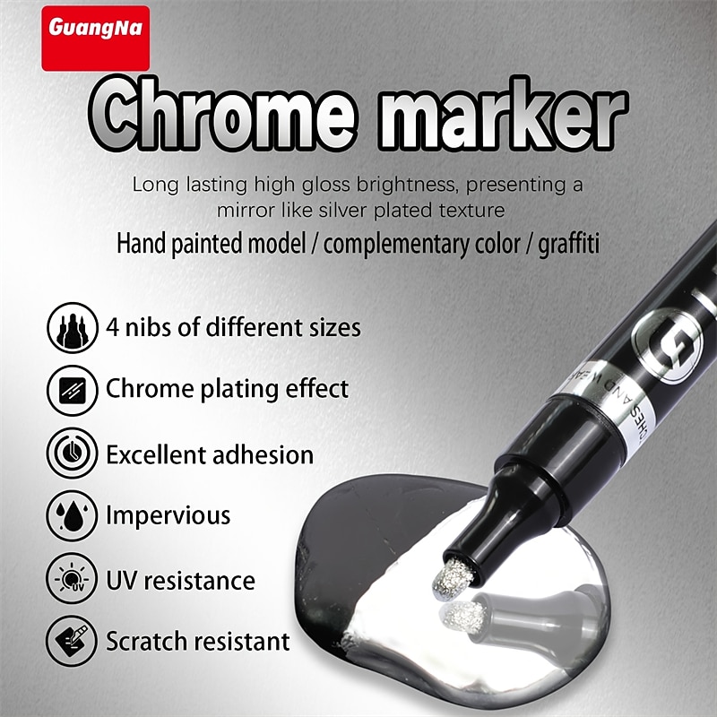 1pc Silver/Gole/Copper/Bronze Red Chrome Marker Mirror Reflective Paint Pen,4 Styles Available,Perfect For Easter Decoration,Perfect For Easter Decoration3