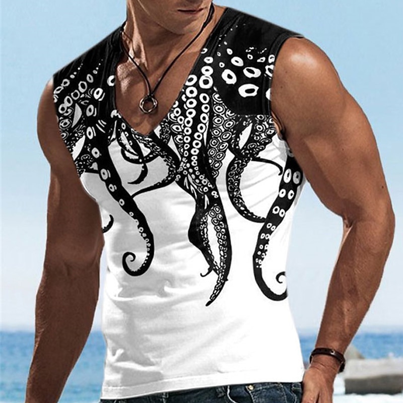 Men's Graphic Animal Octopus Tank Top Vest Top Sleeveless T Shirt for Men Sleeveless T shirt 3D Print V Neck Shirt Designer Casual Muscle Sports Running Gym Black Yellow Blue Spring & Summer Clothing