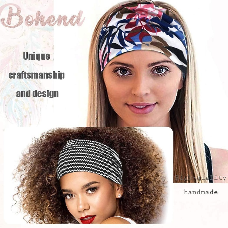 1PC Bohend Boho Headband Wide Yoga Stretchy Bandeau Large Headwrap Sport Athletic Beach Hair Accessories for Women and Girls4
