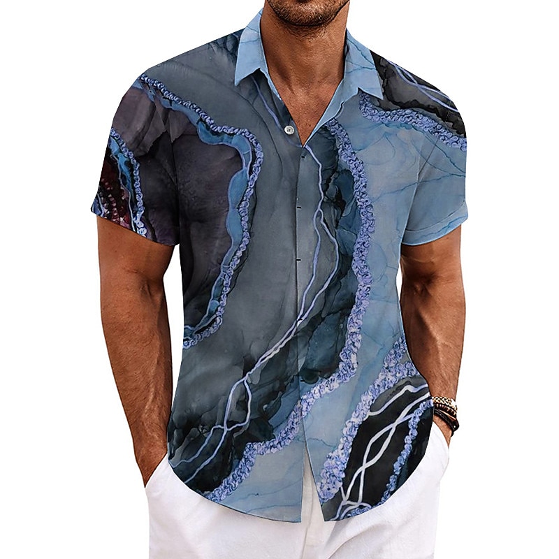 Men's Gradient Marble Shirt Button Up Shirt Short Sleeve Fashion Designer Casual Outdoor Casual Summer Spring Turndown Print Blue Green Khaki Gray2