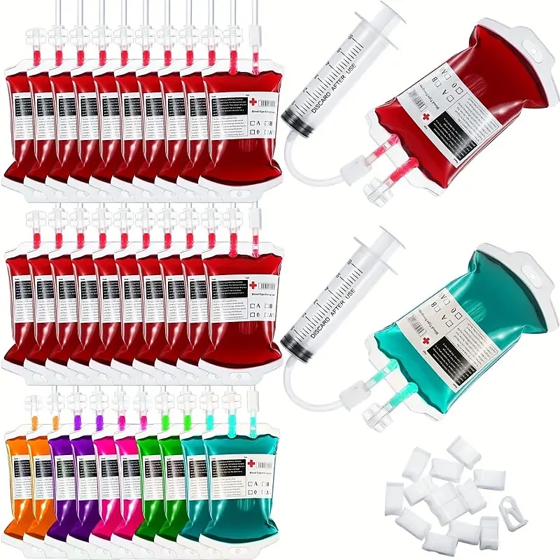 10pcs Blood Bags For Drinks Halloween Party Decorations Supplies Halloween Blood Bags Drink Pouches Reusable IV Bags Drink Vampire Accessories Nurse Graduation for Halloween