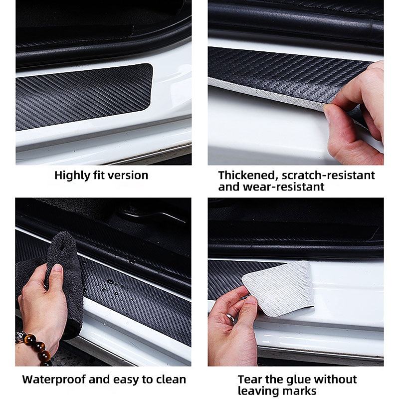 4PCs Car Door Stickers Universal Sill Scuff Anti Scratch Carbon Fiber Auto Door Sticker Car Accessories Styling2