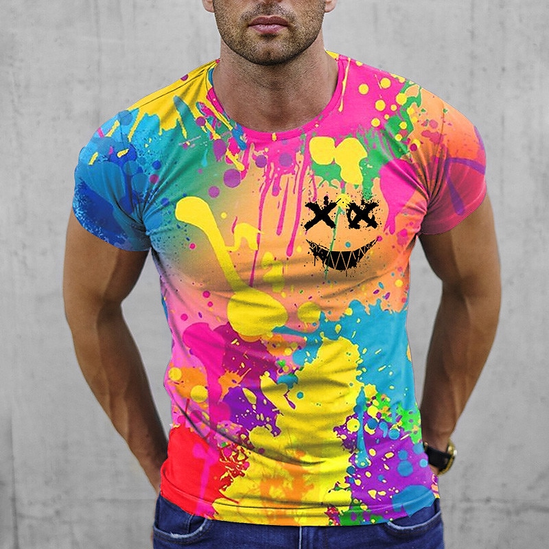 Men's Graphic Rainbow T Shirt Short Sleeve T shirt 3D Print Crew Neck Shirt Vintage Fashion Designer Outdoor Daily Sports Blue Orange Green Spring & Summer Clothing Apparel S M L XL 2XL 3XL