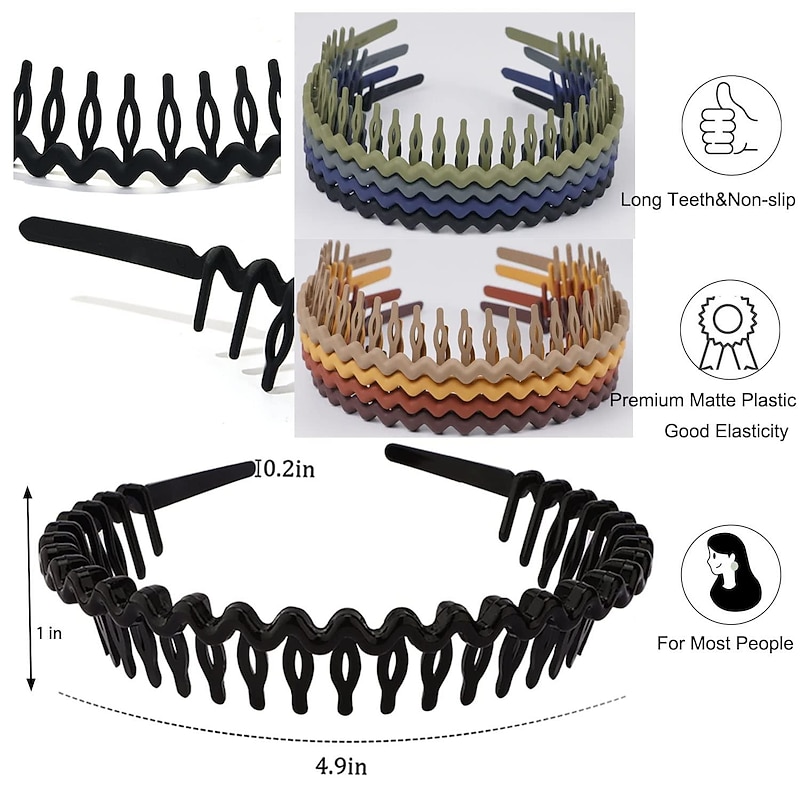1PC  Non Slip Fashion Effortless Plastic Headbands with Teeth Comb Skinny Hair Bands for Women Men Teen Girls, Long Teeth Morandi3