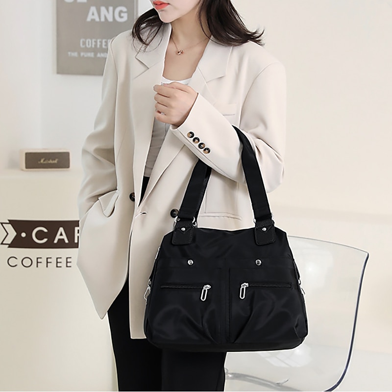 Women's Large Capacity Waterproof Nylon Shoulder Bag – Stylish Multi-Pocket Tote Handbag for Travel, Work & Daily Use3