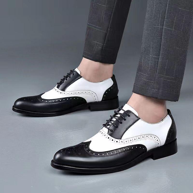 Men's Black and White Wingtip Oxford Brogue Shoes – Vintage Two-Tone Lace-Up Dress Shoes for Formal Events and Retro Style2