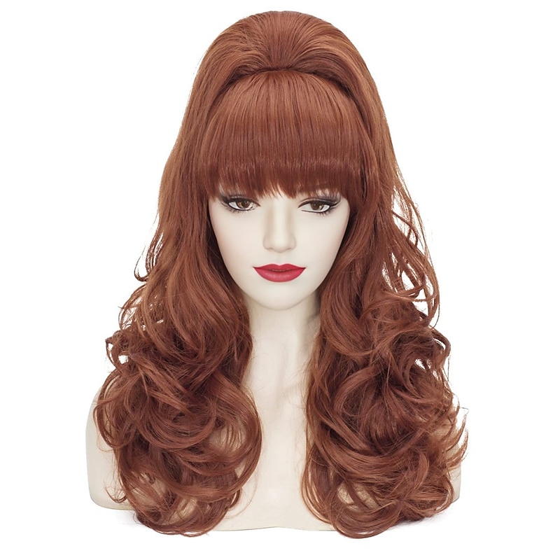 Auburn Beehive Wig Vintage Wig 70s 60s 50s Dress Up Party Wigs for Women Pinup Carnival Costume Wig with Bangs Halloween Wigs