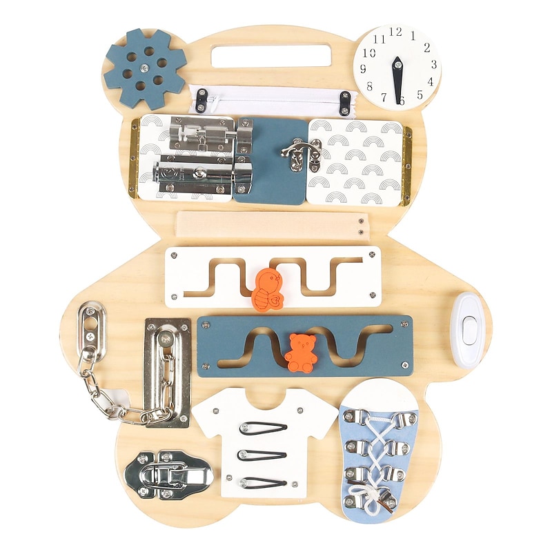 Montessori Teaching Aids Wooden Double-Sided Bear Busy Board Montessori Drawing Board Mechanism Unlocking Educational Toys Go to School Holiday Gifts for Kids4