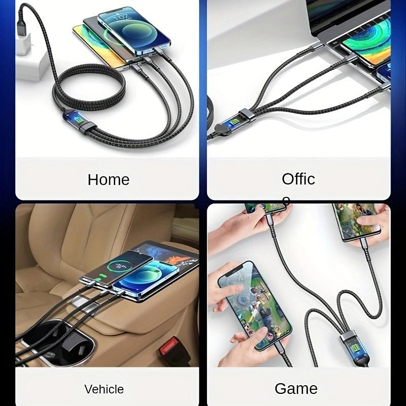 100W Super Fast Charging Cable 3 in 1 Braided Data Cable for Xiaomi Huawei 6A Quick Charge Cable Support Data Transfer3