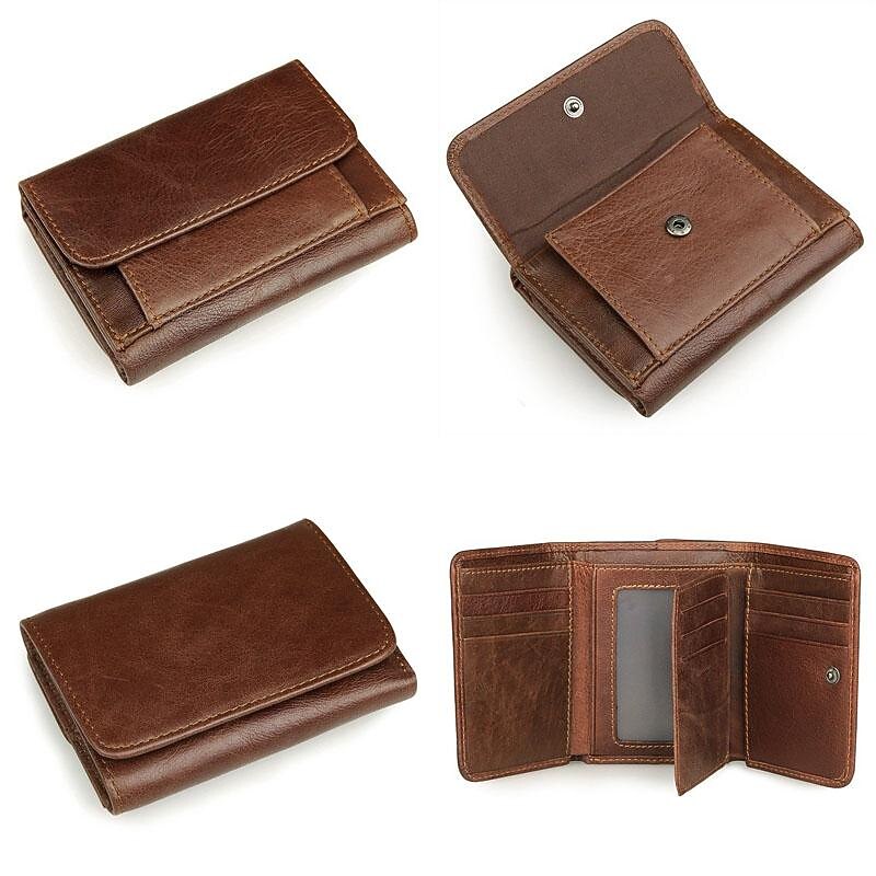 Vintage Genuine Leather Mens Trifold Wallet with Coin Pocket
