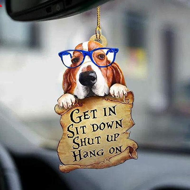 Cute Dog Ornament Lovely Acrylic Animal Car Hanger Car Decor Two Sided Ornament2