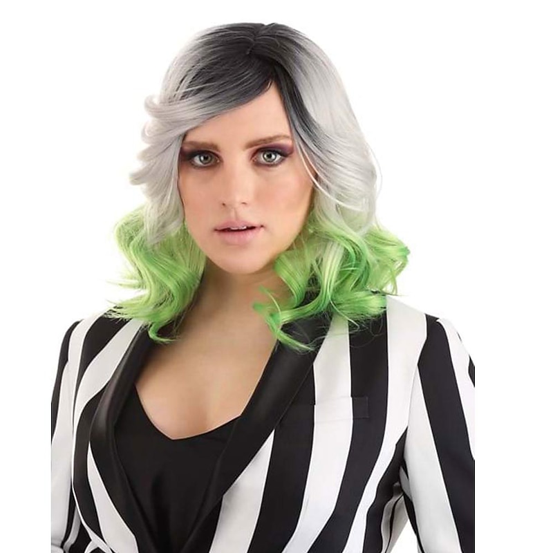 Gray and Green Ombre Wig for Adults Halloween Cosplay Party Wigs