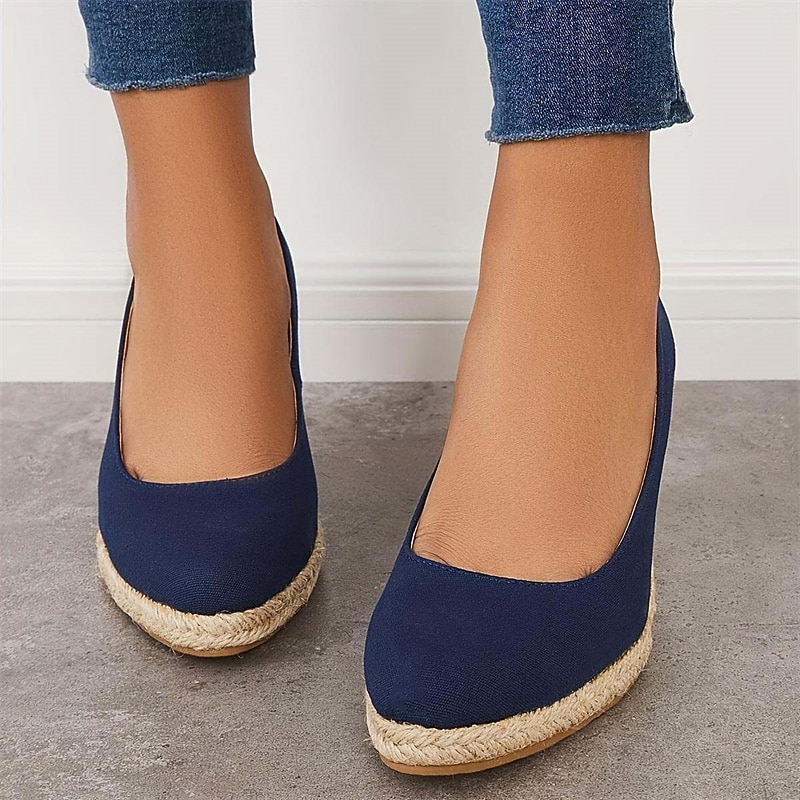Women's Black Canvas Wedge Heels – Espadrille Platform Shoes with Braided Jute Sole for Summer Casual Outfits, Beach Vacations, and Everyday Wear2