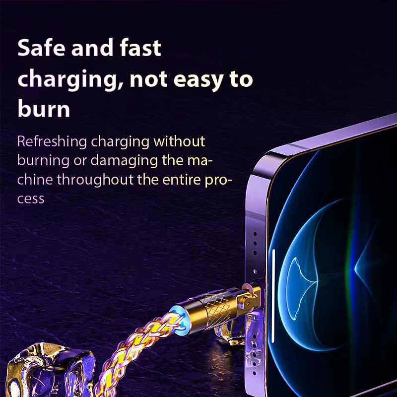 180° Rotatable RGB Lighting Charging Cable 6A 120W Super Fast Charging Cable USB A RGB Gradient Charge Line for Iphone HUAWEI Xiaomi2