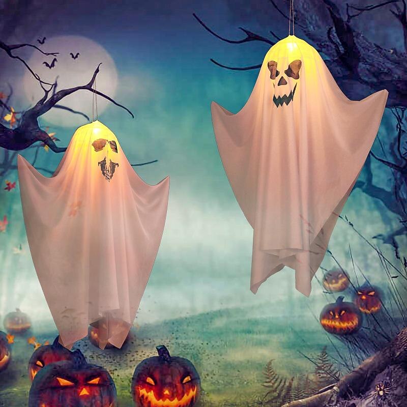 Halloween Lighted Ghost Horror Creepy Props Fabric Lantern Pumpkin Halloween Decoration Garden Patio Ghost Festival Decoration 4.5V IP423