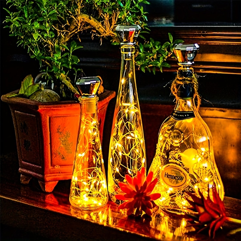 Solar Wine Bottle Cork Light Diamond 20 LED Copper Wire Outdoor Waterproof Fairy Tale String Light Garden Wedding Courtyard Decoration 2m(78.74inch)3