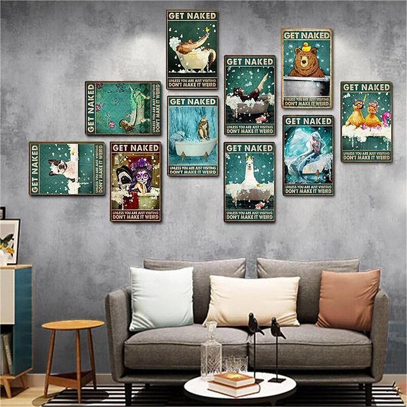 1pc Animal Metal Tin Sign Get Naked Vintage Tin Sign Wall Decor, Painting Wall Hanging For Bathroom Living Room Toilet Wall Decor Beer Bar Home Decor Wall Art Metal Tin Sign 20x30cm/8''x12''3