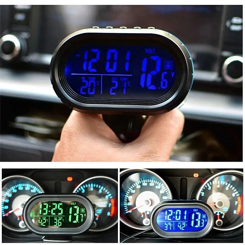 Car Digital Clock Thermometer Auto 12V-24V Voltmeter Voltage Tester 3 IN 1 Automobile Clock Car LED Luminous Clock