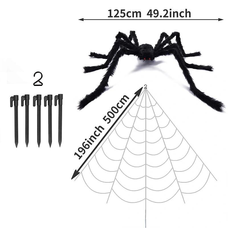 Large Halloween Spider Decoration Light Up Spider Web for Spooky Indoor & Outdoor Parties Halloween Luminous Spider Web Triangular Web Fan-Shaped Web Luminous Spider Electric Plush Big Spider3
