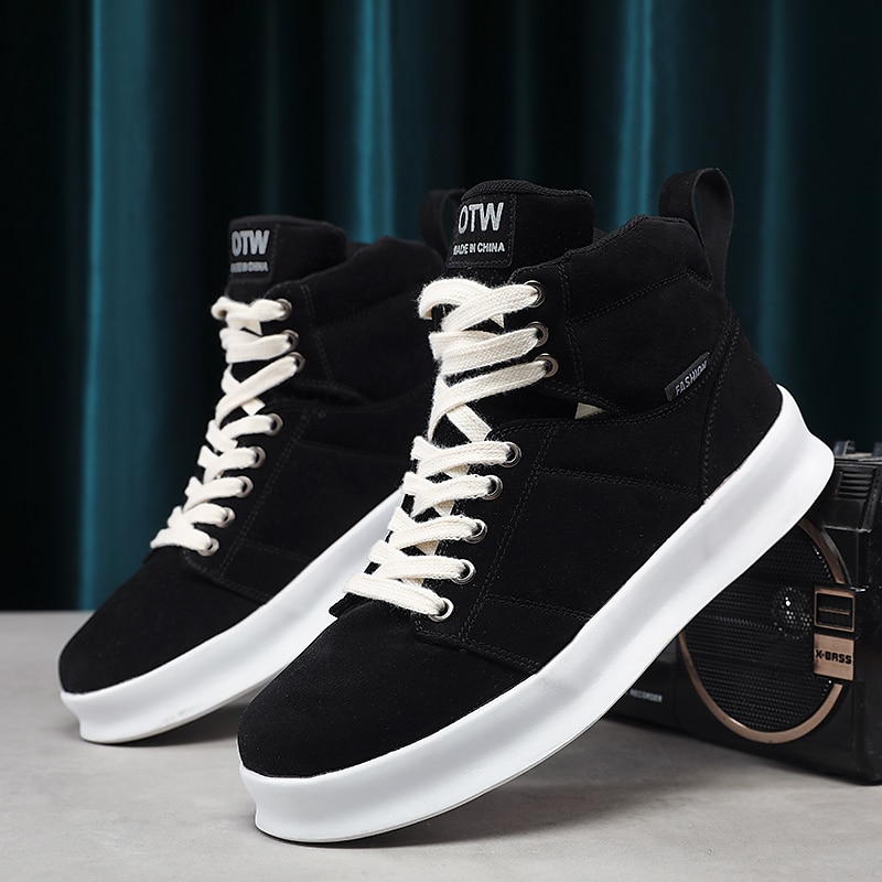 Men's Sneakers Boots High Top Sneakers Sporty Casual Outdoor Christmas Xmas PU Breathable Comfortable Slip Resistant Booties / Ankle Boots Lace-up Black Red Dark Green Spring Fall4